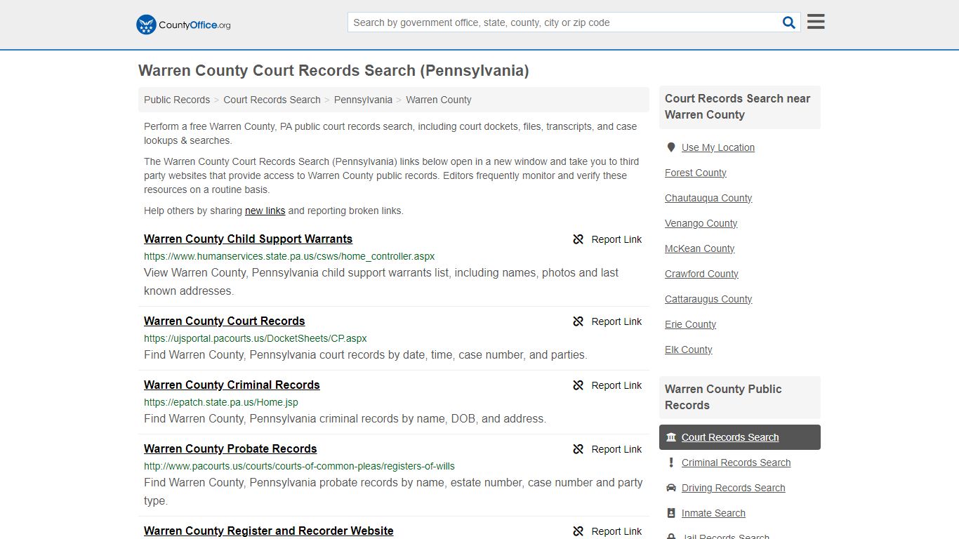 Warren County Court Records Search (Pennsylvania) - County Office